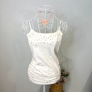 White vintage y2k sparkly sequin beaded cami tank top